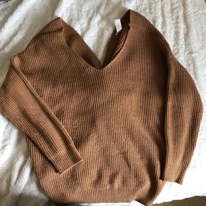 Brown twisted off the shoulder sweater